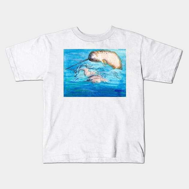 Dolphin, Narwhal and Unicorn Kids T-Shirt by pegacorna